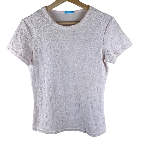 J.McLaughlin Pink Textured Floral Top Short Sleeve Size Small - Picture 2 of 6